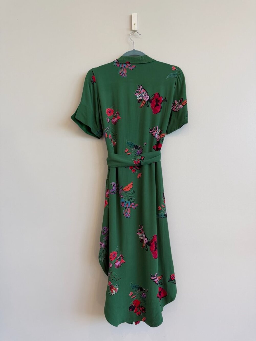 Maeve Anthropologie Green Floral Shirt Dress | Tie Waist | Side Pockets | XS - Picture 3 of 10